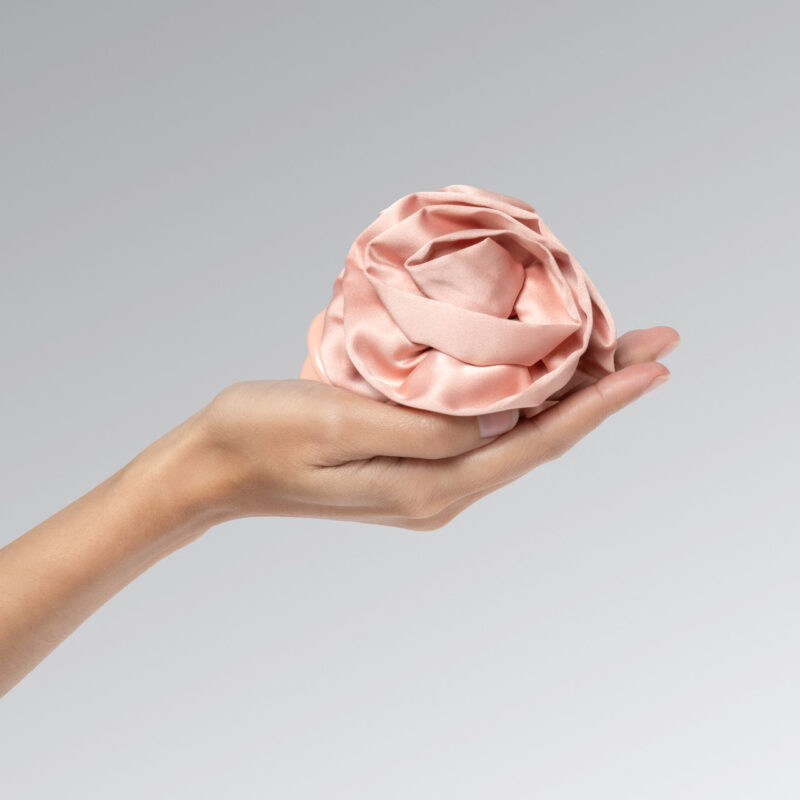 Kitsch - Agrafă Cloud Plată cu Rozetă din Satin - Terracotta, Medie - imagine 6